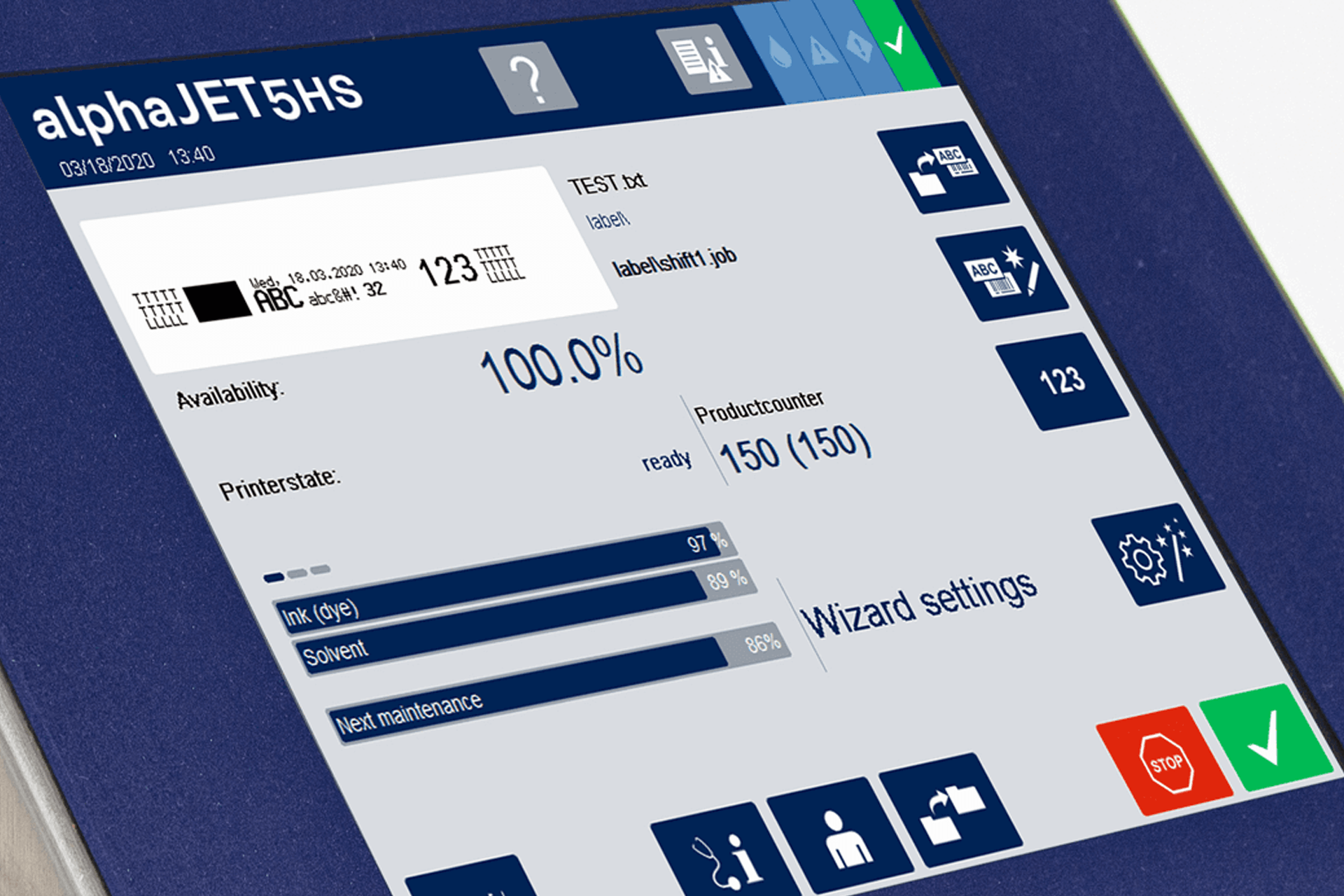 alphaJET 5 CIJ Screen Display